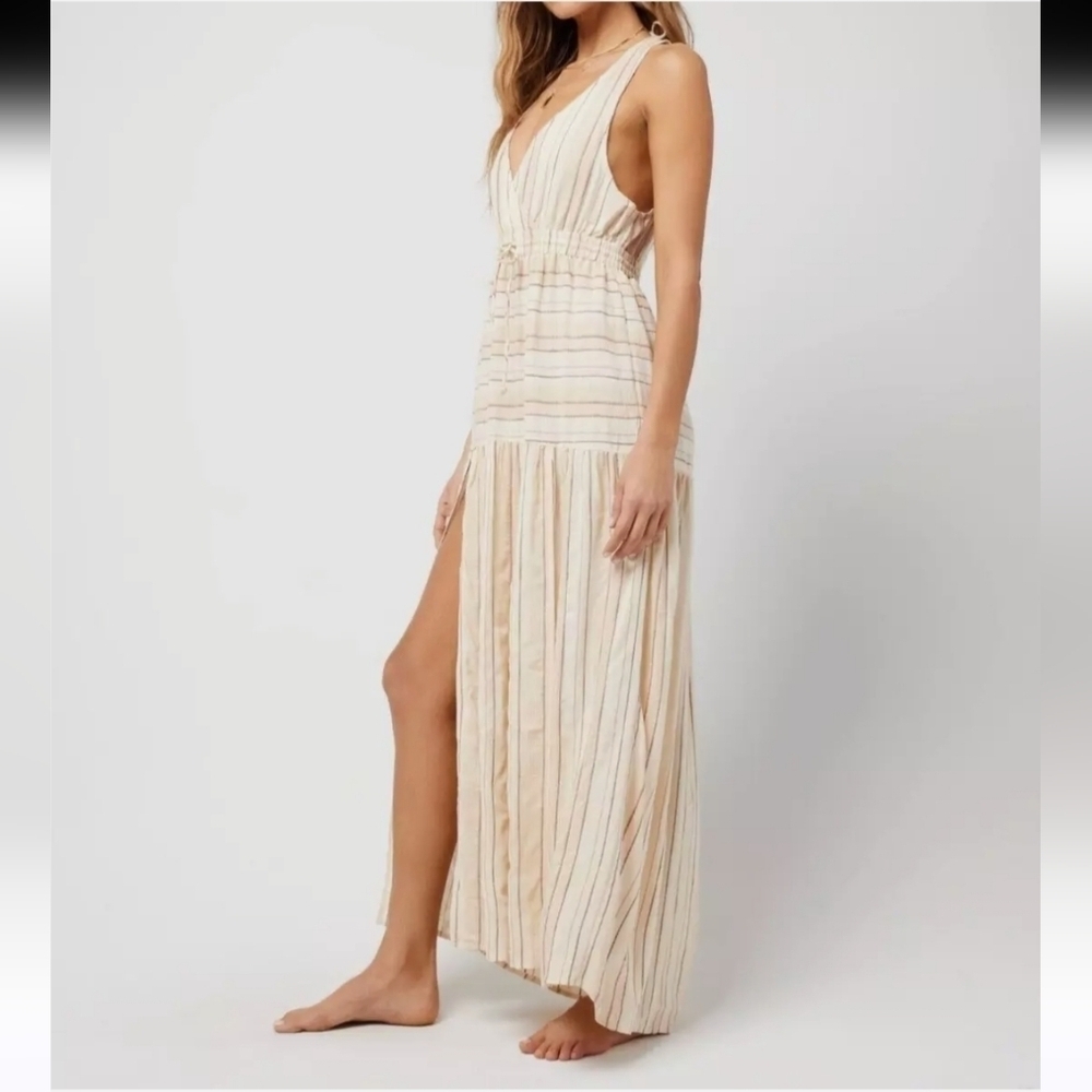 L*Space Emma Sunsoaked Stripe Plunge Cover-Up Maxi Dress Size Small - Picture 14 of 15